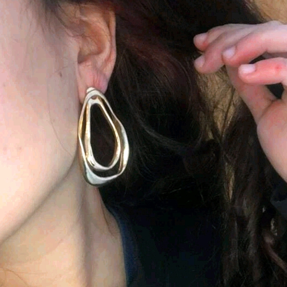 Gold hoop Hammered plated thick double layer boho big earrings - Picture 16 of 17